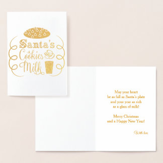 Cartão Metalizado Biscoitos e Leite do Papai Noel Natal Caprichoso
