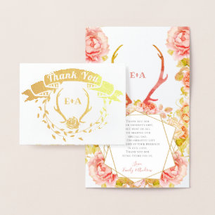 Cartão Metalizado Boho Bohemian Deer Antler e Rosa Casamento Rosa