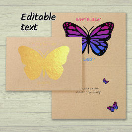 Cartão Metalizado Bonito borboleta vovó de aniversário personalizado