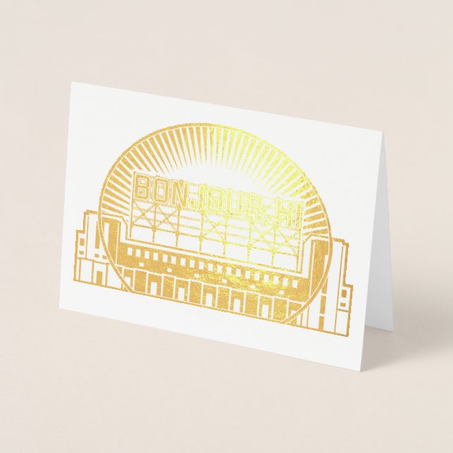 Cartão Metalizado Bonjour, Hi New Home Parabéns (Frente)