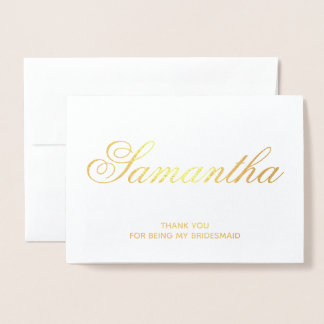 Cartão Metalizado Bridesmaid do Script de Rico Personalizado Obrigad