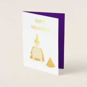 Cartão Metalizado Bruxa do Halloween Rato e Vassoura Personalizado