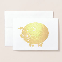 Cartão Metalizado Cartoon de porco gordo