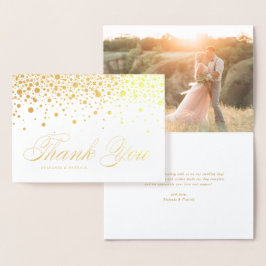 Cartão Metalizado Casamento de Fotos de Confetti Whimsical Obrigado