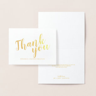 Cartão Metalizado Casamento de Script Moderno Obrigado Dourado
