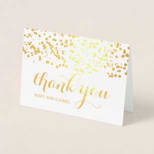 Cartão Metalizado Casamento Elegante Obrigado Foil De Ouro Confetti