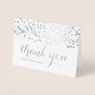 Cartão Metalizado Casamento Elegante Obrigado Silver Foil Confetti