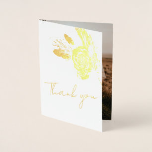 Cartão Metalizado Casamento Floral Dourado Elegante Obrigado Foto Re