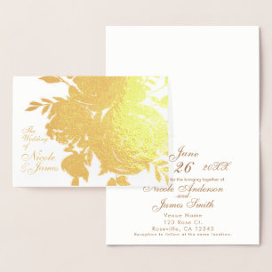 Cartão Metalizado Casamento Floral Rosa com Elegância Glamour em Fol