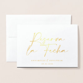 Cartão Metalizado Casamento moderno Reserva la Fecha dourado