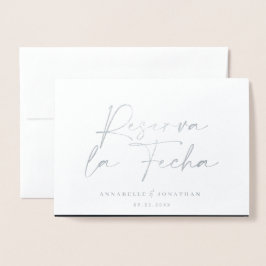 Cartão Metalizado Casamento moderno Reserva la Fecha preto 1 foto
