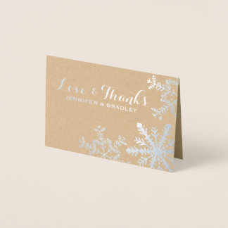 Cartão Metalizado Casamento no inverno Silver Kraft Snowflakes Obrig