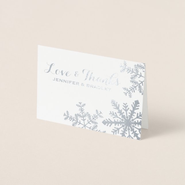 Cartão Metalizado Casamento no inverno Silver Kraft Snowflakes Obrig (Frente)