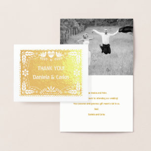 Cartão Metalizado Casamento Papel picado Obrigado foto ouro