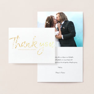 Cartão Metalizado Casamento Simples De Script De Chic Obrigado Foto