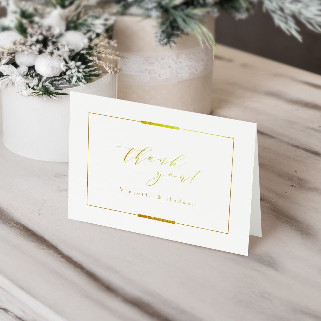 Cartão Metalizado Casamento Simples Moderno e Elegance Dourado (Framed Elegance Gold Simple Modern Classy Wedding Foil Card)