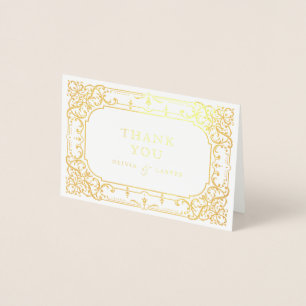 Cartão Metalizado casamento vintage Dourado e elegante do ornamentad