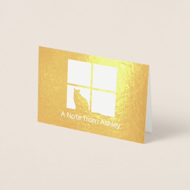 Cartão Metalizado Cat na Janela Elegante Exclusivo "A Nota De" Dobra (Frente)