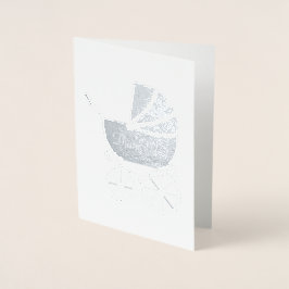 Cartão Metalizado Chá de fraldas de Carruagem de Vintage - Garoto Az