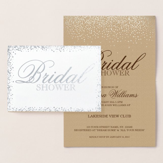 Cartão Metalizado Chá de panela de prata elegante (Exibição)