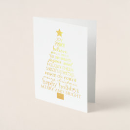 Cartão Metalizado Chic Feliz Árvore de Natal Palavras