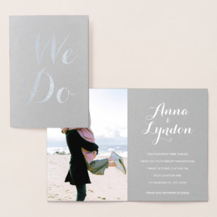 Cartão Metalizado Chic Flourish  Silver Fotográfico de Casamento