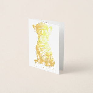 Cartão Metalizado Chic Frenchie: Na moda francês Bulldog Design para