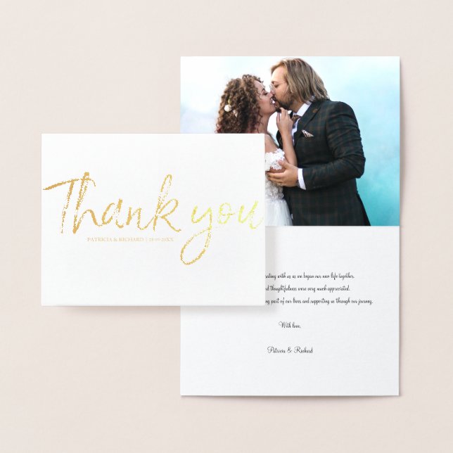 Cartão Metalizado Chic Script Simples Casamento Obrigado Foto Foil (Display)