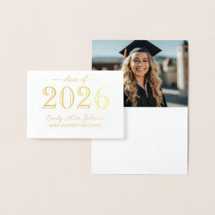 Cartão Metalizado Classe de 2023 Graduação Elegante Obrigado Dourado