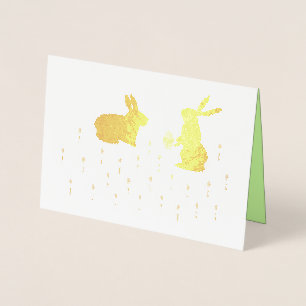 Cartão Metalizado Coelhos de Páscoa e Narcisos Personalizados