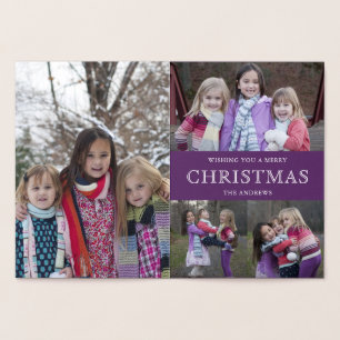 Cartão Metalizado Colagem de Fotos de Natal de Inverno Roxo