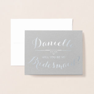 Cartão Metalizado Cursive personalizado você será minha dama de