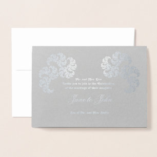 Cartão Metalizado Design de Arte Fractal Paisley na Cinza