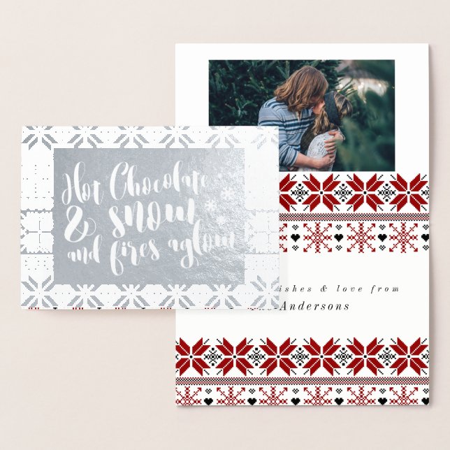 Cartão Metalizado Design de Chocolate Quente e Neve (Exibição)