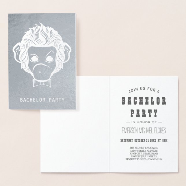 Cartão Metalizado despedida de solteiro monkey prata (Exibição)