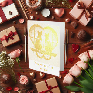 Cartão Metalizado Dia de os namorados de gato bonito