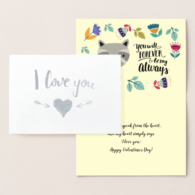 Cartão Metalizado Dia de os namorados Funny Raccoon (Exibição)