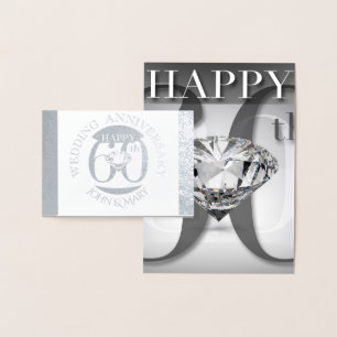 Cartão Metalizado Diamond 60º Aniversário de Casamento Saudações