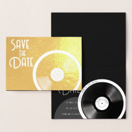 Cartão Metalizado Disco de Vinil Retro 70 Preto e Branco Minimal