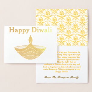Cartão Metalizado Diwali Feliz Personalizado a Ouro