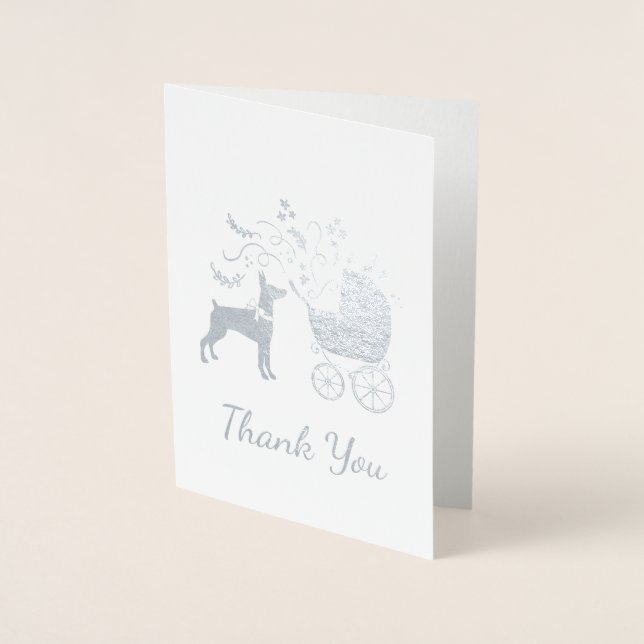 Cartão Metalizado Dobermann Dog Chá de fraldas Puppy Dobie Pinscher (Frente)