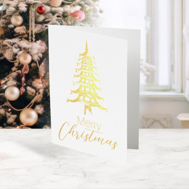 Cartão Metalizado Dourada Chinoiserie Pagoda Árvore de Natal Foil (Gold Chinoiserie Pagoda Christmas Tree Foil Foil Card)
