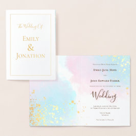 Cartão Metalizado Dourado Casamento de Confetti com Cores Azuis Cor