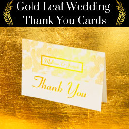 Cartão Metalizado Dourado Casamento Foliar Foliage Obrigado