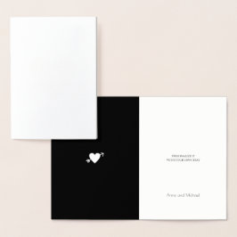 Cartão Metalizado Dourado coração de folhas com monograma de flecha