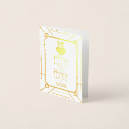 Cartão Metalizado Dourado e bom Natal e roteiro de Feliz ano novo