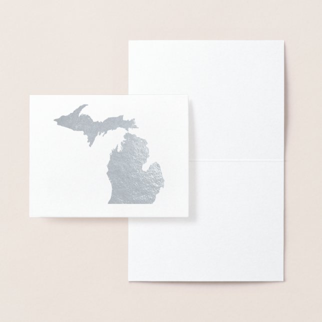 Cartão Metalizado Dourado ou Silver Michigan State Map Petoskey Ston (Display)