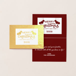 Cartão Metalizado Dourado Red White Feliz Natal e Feliz ano novo