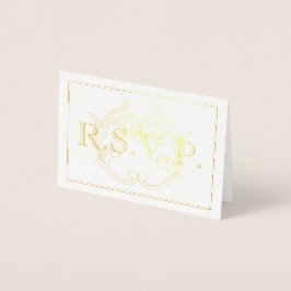 Cartão Metalizado Elegant Vintage Gold Flourish RSVP Foil Card