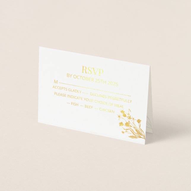 Cartão Metalizado Elegant Wildflower Wedding RSVP Card (Frente)